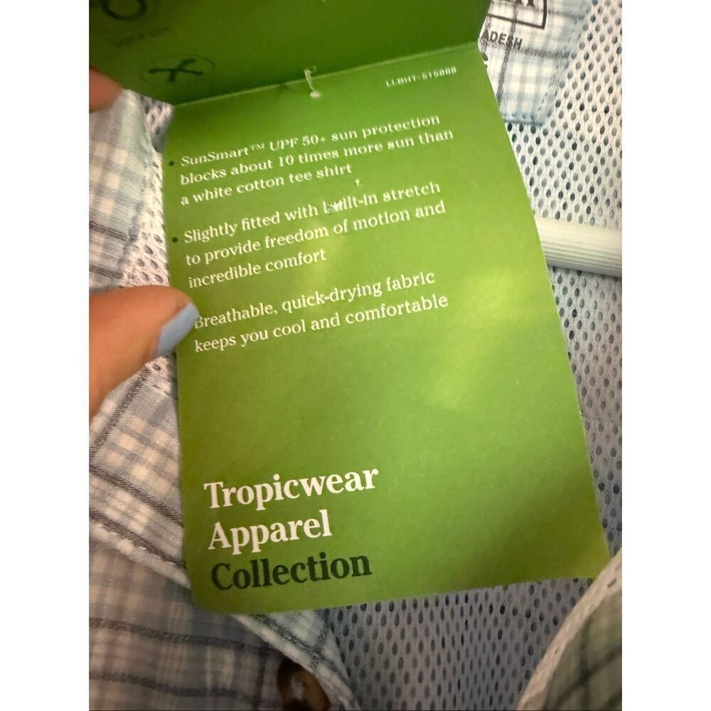 L.L. Bean NWT tropicwear blue plaid button down UPF 50 size large - Picture 6 of 11